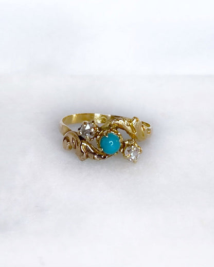 Bague Art - nouveau Turquoise &amp; Diamants &quot;Naeva&quot; - Elliade Paris