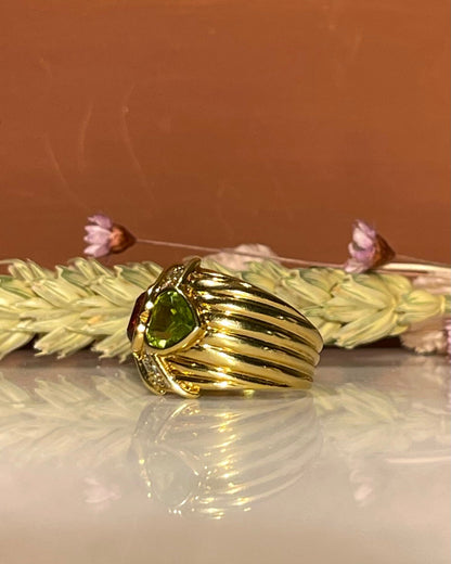 Bague Bandeau Toi &amp; Moi Péridot, Tourmaline Rose &amp; Diamants &quot;Alba&quot; - Elliade Paris