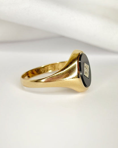 Bague Chevalière Onyx &amp; Diamant "Joe" - Elliade Paris