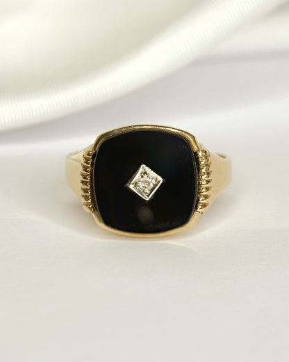 Bague Chevalière Onyx &amp; Diamant "Rita" - Elliade Paris