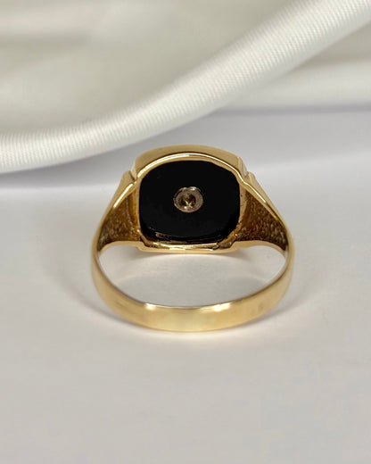 Bague Chevalière Onyx &amp; Diamant "Rita" - Elliade Paris