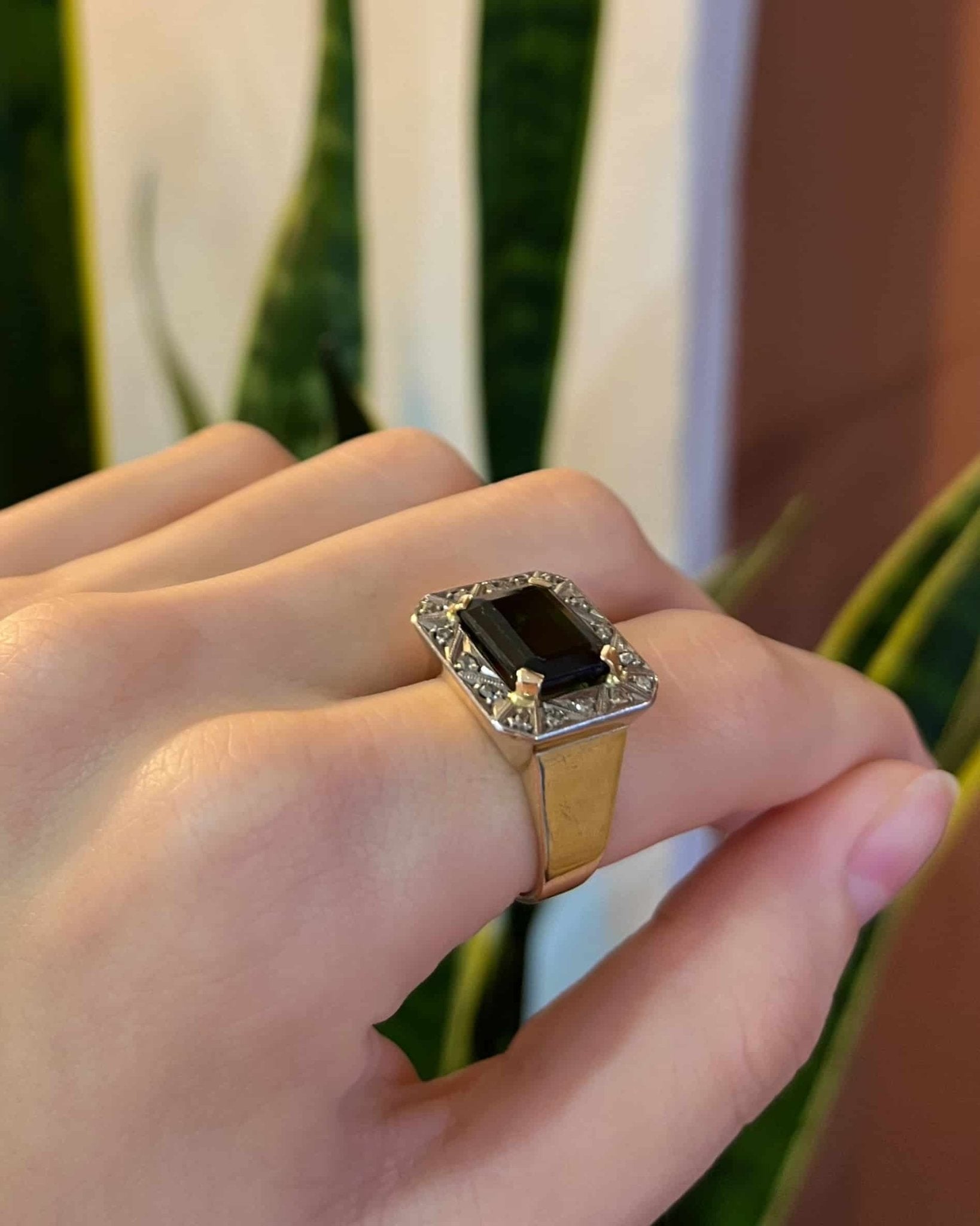 Bague Chevalière Style Art - Déco Tourmaline "Saray" - Elliade Paris