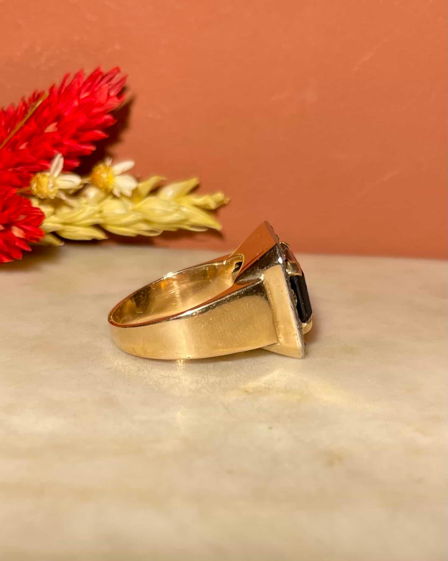 Bague Chevalière Style Art - Déco Tourmaline &quot;Saray&quot; - Elliade Paris
