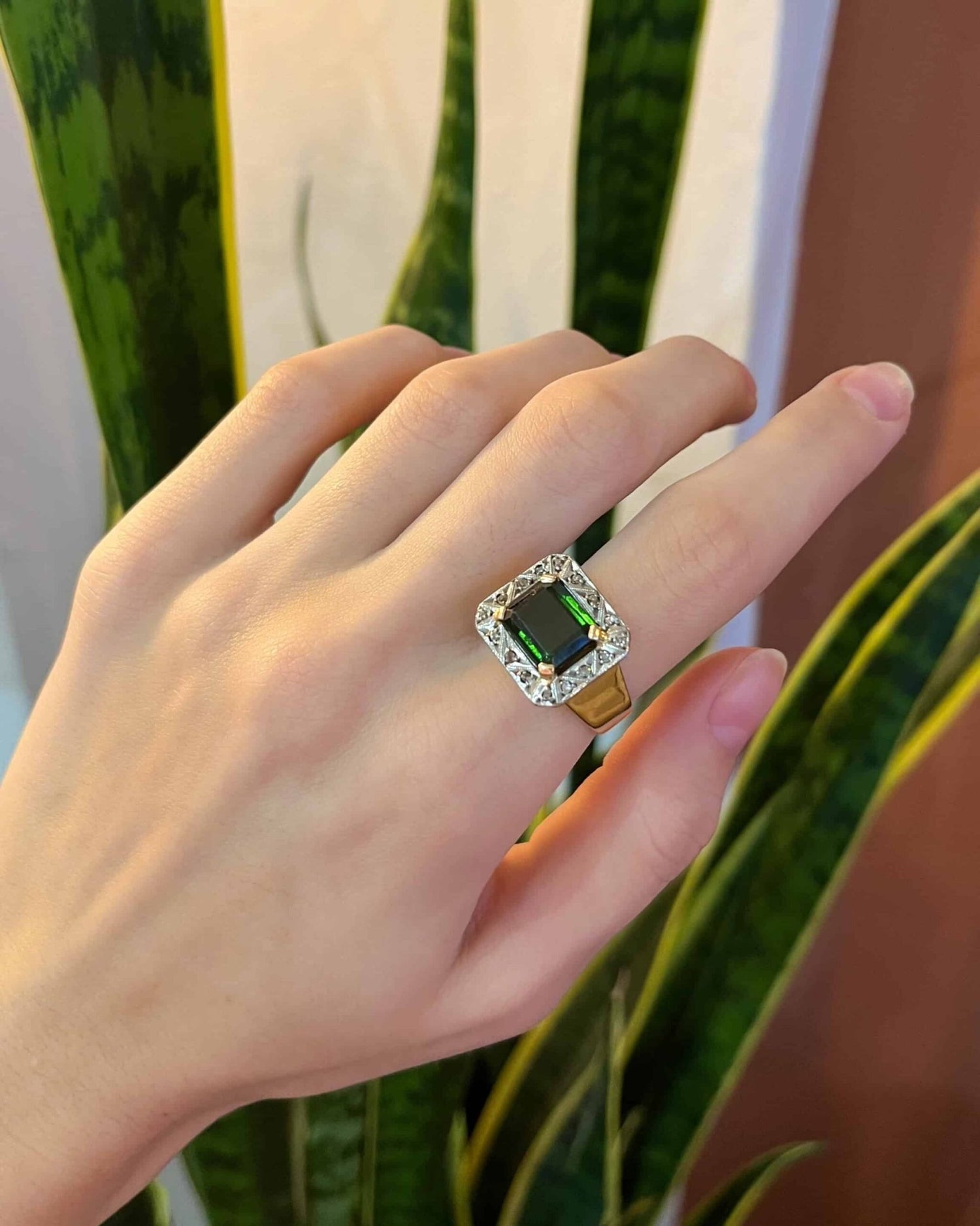 Bague Chevalière Style Art - Déco Tourmaline &quot;Saray&quot; - Elliade Paris