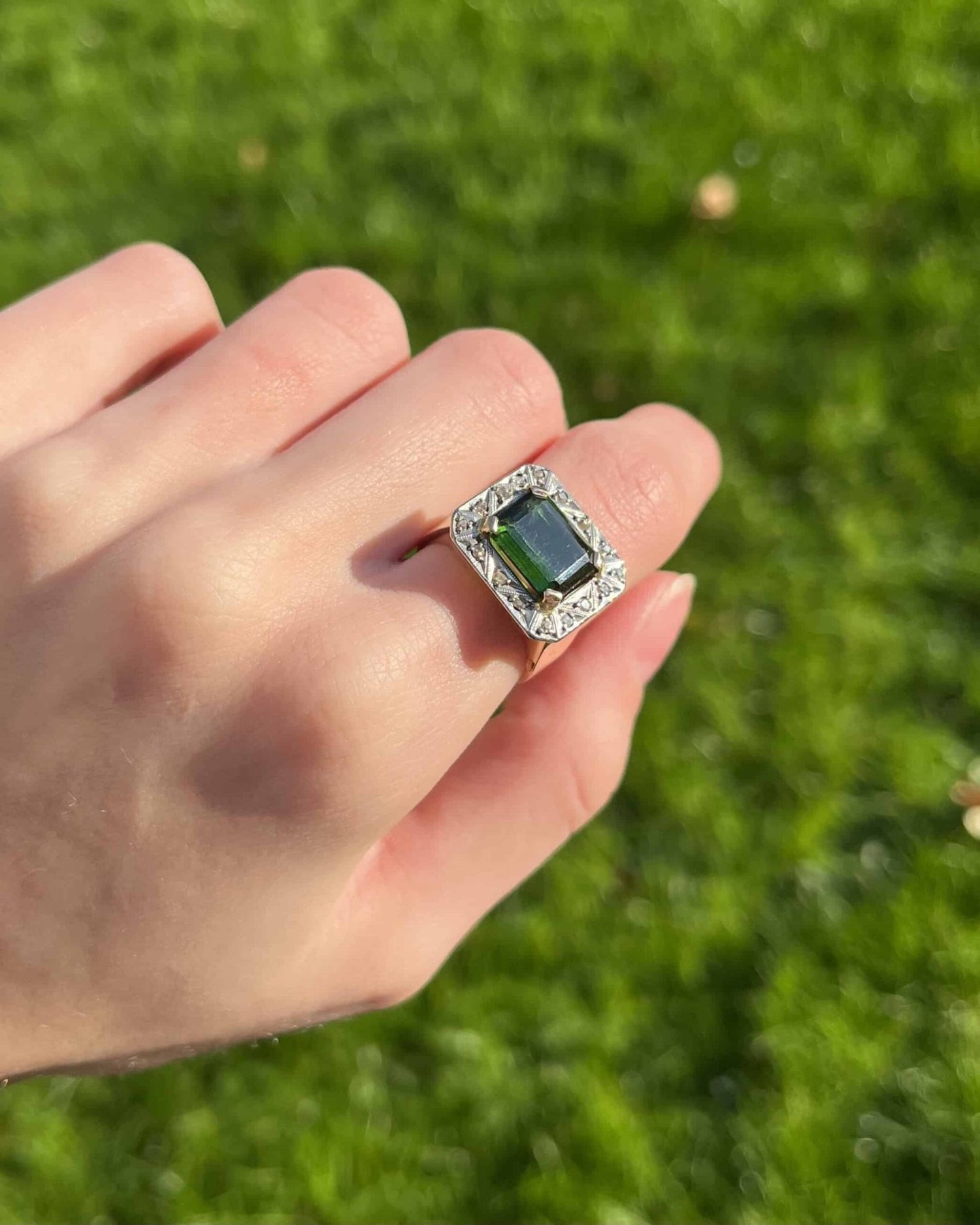 Bague Chevalière Style Art - Déco Tourmaline &quot;Saray&quot; - Elliade Paris