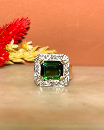 Bague Chevalière Style Art - Déco Tourmaline &quot;Saray&quot; - Elliade Paris