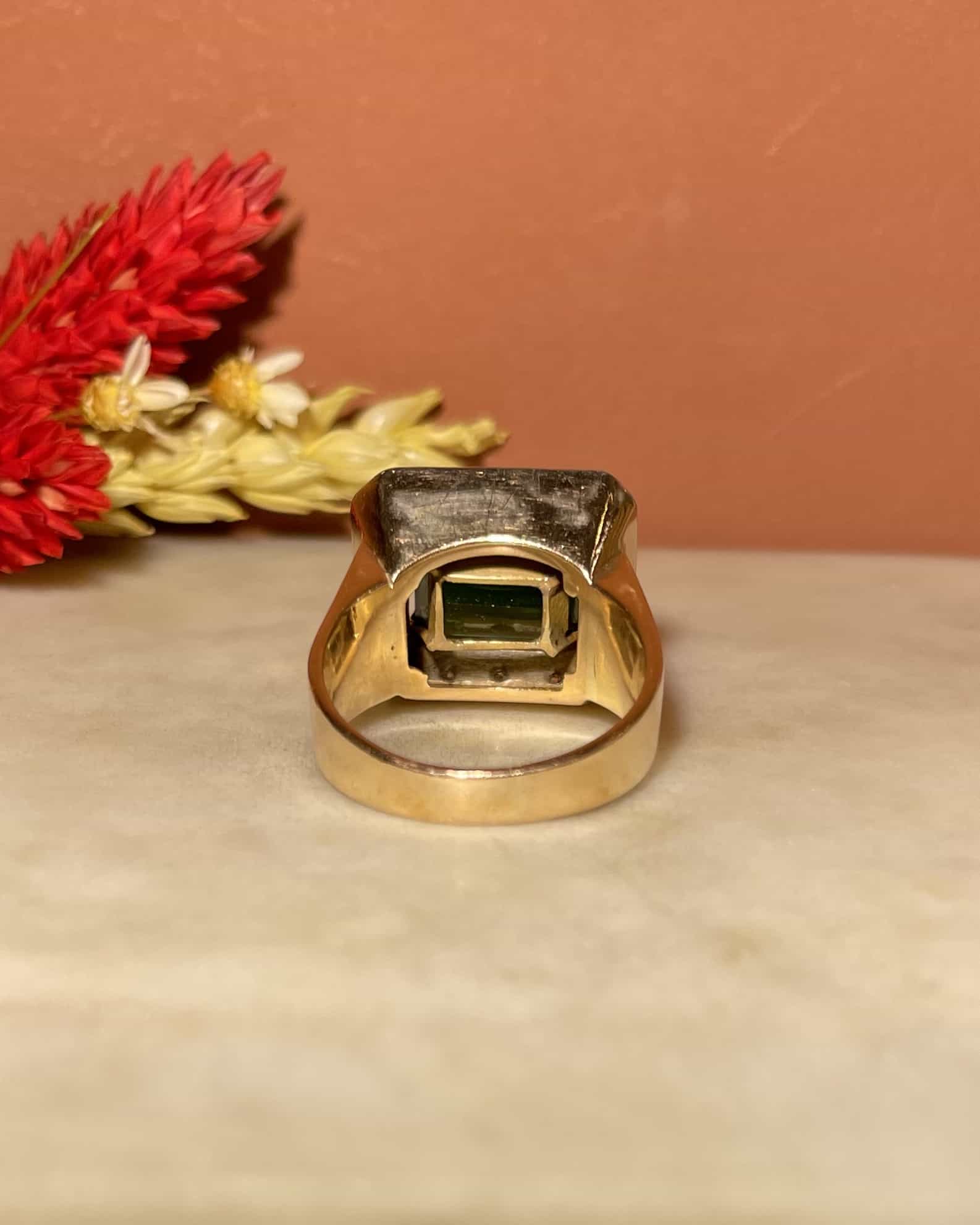 Bague Chevalière Style Art - Déco Tourmaline &quot;Saray&quot; - Elliade Paris