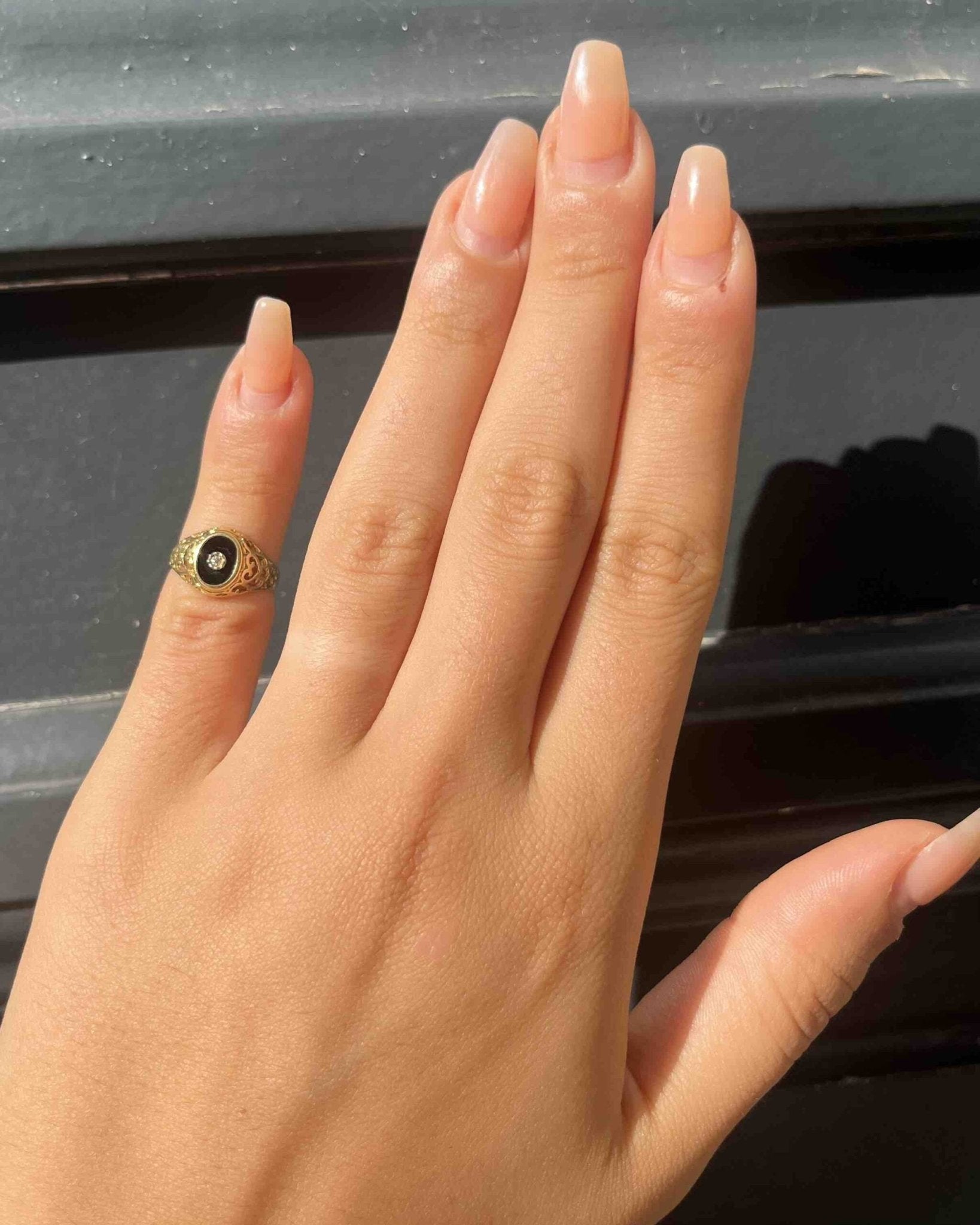 Bague chevalière vintage Onyx et Diamant "Asli" - Elliade Paris