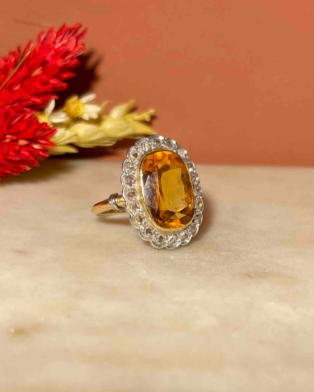 Bague Art déco Marguerite Citrine 7.50 carats &amp; diamants &quot;Harper&quot;