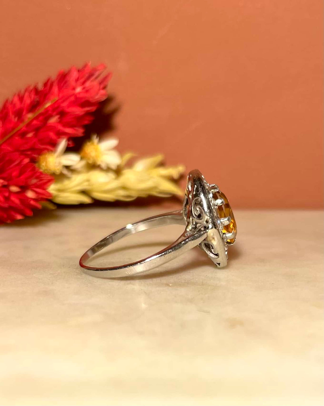 Bague Art-Déco Citrine 1 Carat &amp; 10 Diamants &quot;Eliza&quot;