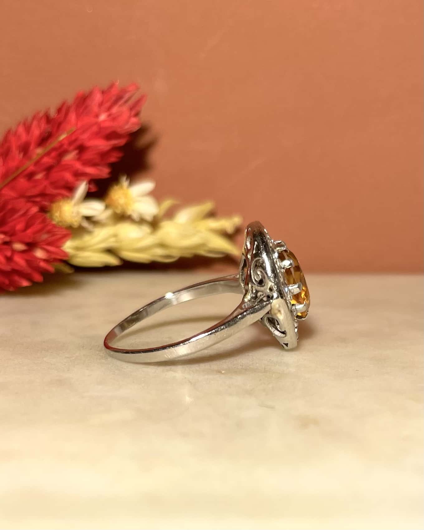 Bague Art-Déco Citrine 1 Carat &amp; 10 Diamants "Eliza"