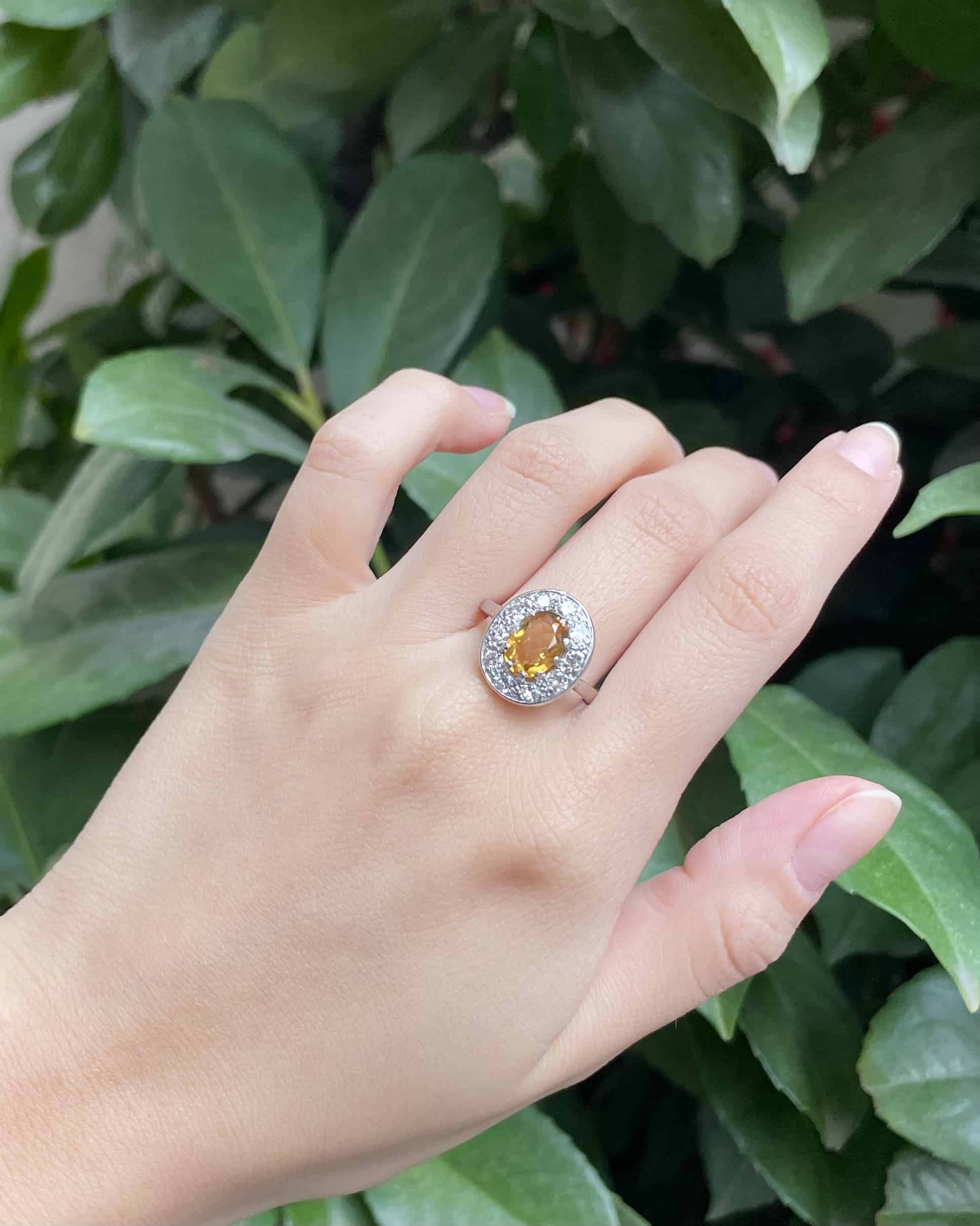 Bague Art-Déco Citrine 1 Carat &amp; 10 Diamants "Eliza"