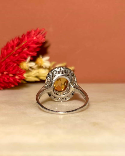 Bague Art-Déco Citrine 1 Carat &amp; 10 Diamants &quot;Eliza&quot;