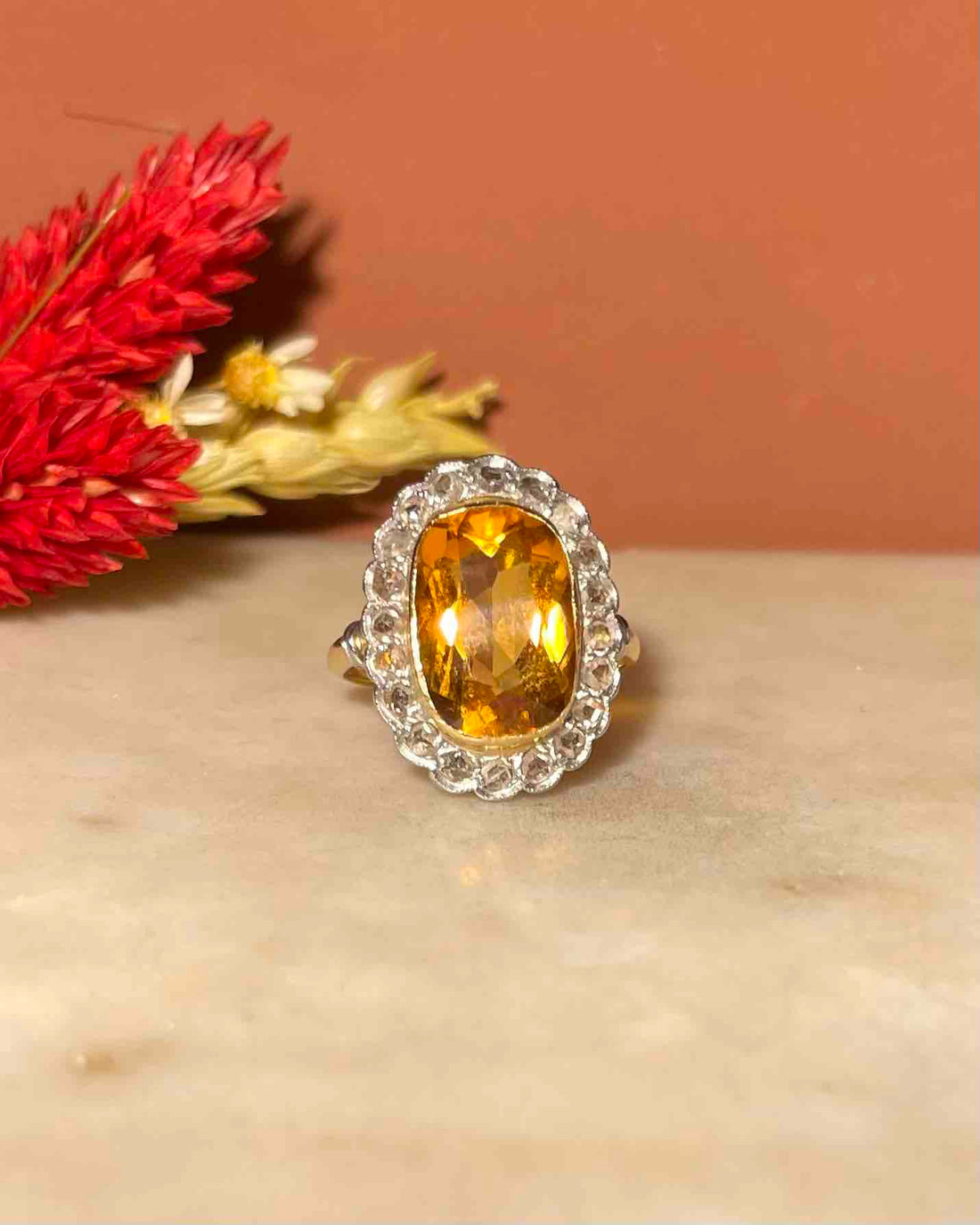 Bague Art déco Marguerite Citrine 7.50 carats &amp; diamants &quot;Harper&quot;