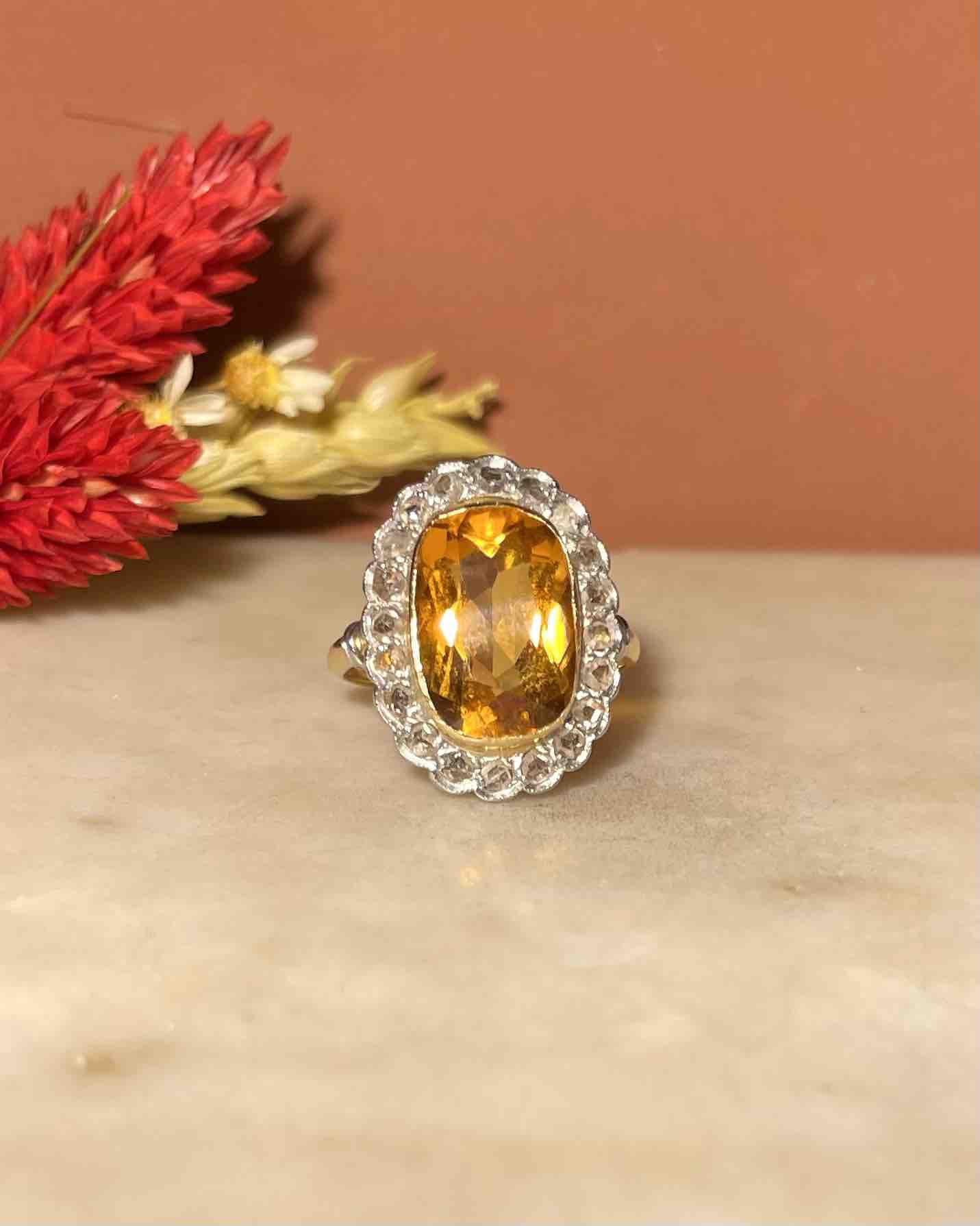 Art Deco Daisy Citrine Ring 7.50 carats &amp;amp; diamonds "Harper"