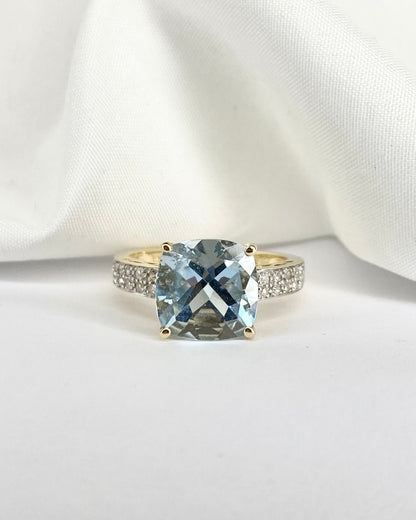 Bague Cocktail Aigue - Marine 4.50 carats &amp; 20 Diamants &quot;Stella&quot; - Elliade Paris