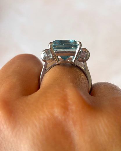 Bague Cocktail Aigue-Marine 9.70 carats &amp; Diamants 0.60 carat "Melissa" - Elliade Paris