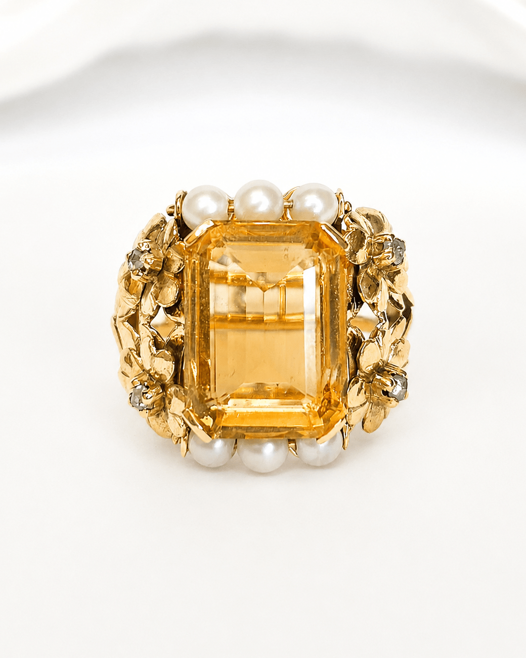 Bague Cocktail Citrine 6.80 carats, Diamants &amp; Perles 9,28g "Donna" - Elliade Paris