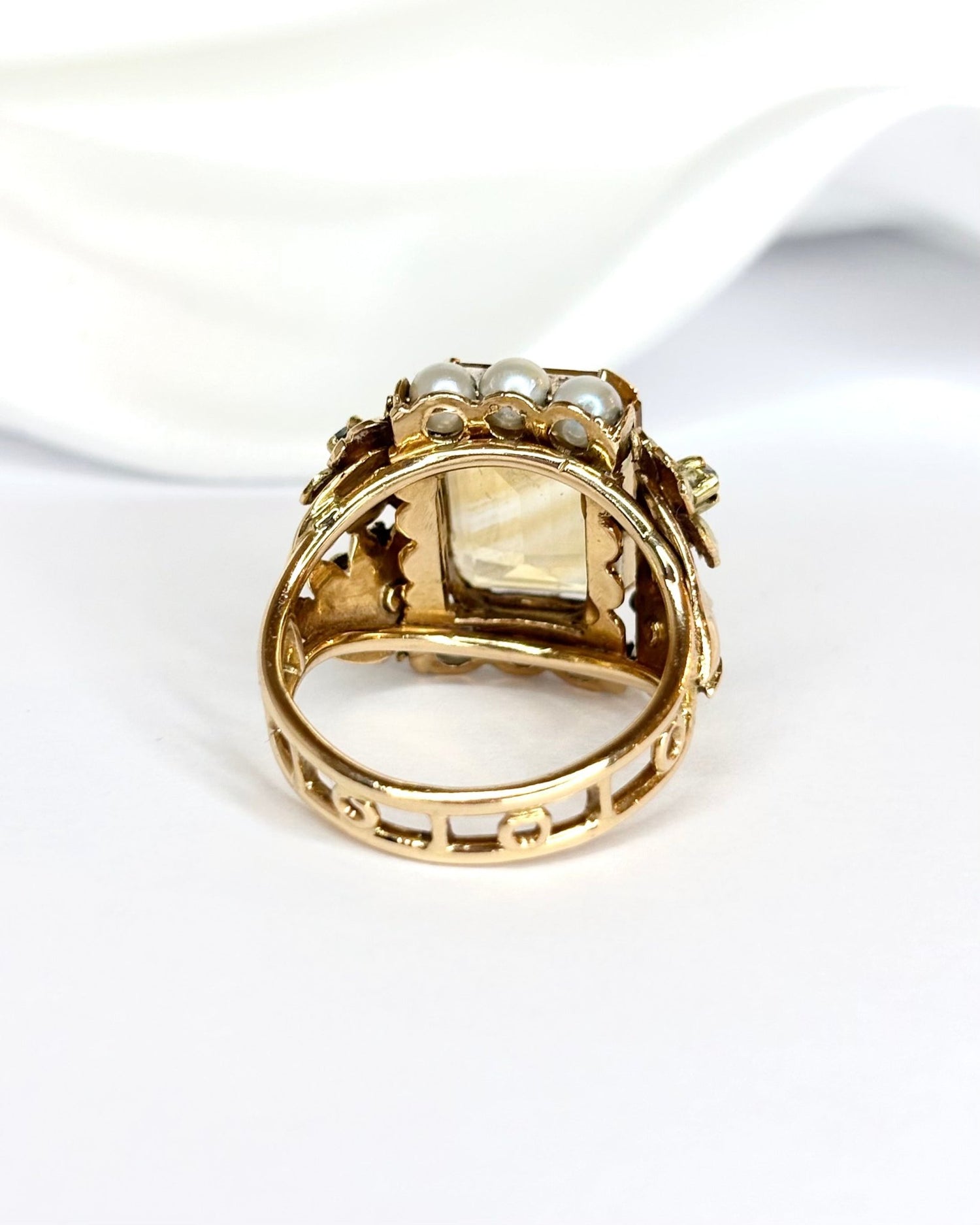Bague Cocktail Citrine, Diamants, Perles &amp; Or 9,28g "Donna" - Elliade Paris