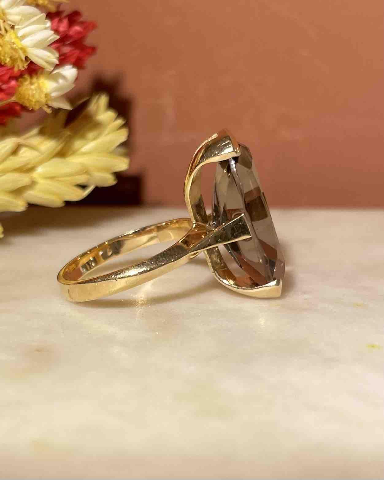 Bague Cocktail Marquise Quartz fumé 6 Carats "Aëlys" - Elliade Paris