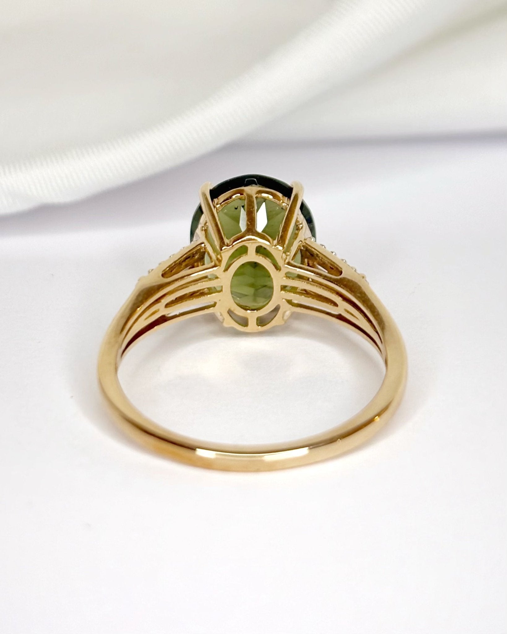 Bague Cocktail Moldavite 4.15 carats &amp; Diamants "Aurore" - Elliade Paris
