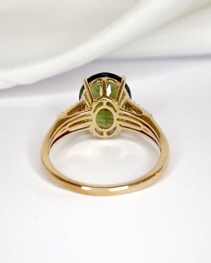 Bague Cocktail Moldavite 4.15 carats &amp; Diamants "Aurore" - Elliade Paris
