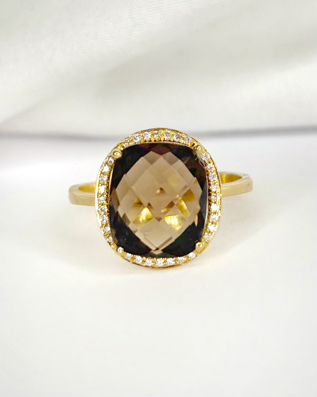 Bague Cocktail Quartz Fumé 5.17 carats &amp; Diamants 0.32 carat "Barbara" - Elliade Paris