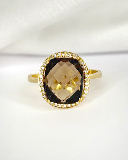 Bague Cocktail Quartz Fumé 5.17 carats &amp; Diamants 0.32 carat "Barbara" - Elliade Paris