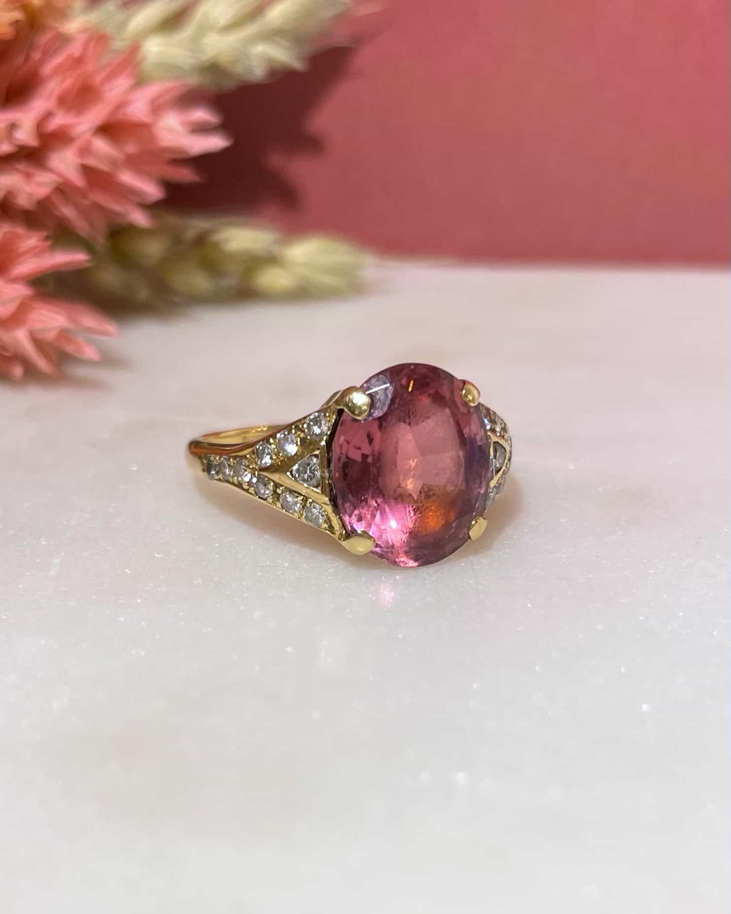 Bague Cocktail Tourmaline Rose 4.20 carats &amp; Diamants "Eline" - Elliade Paris