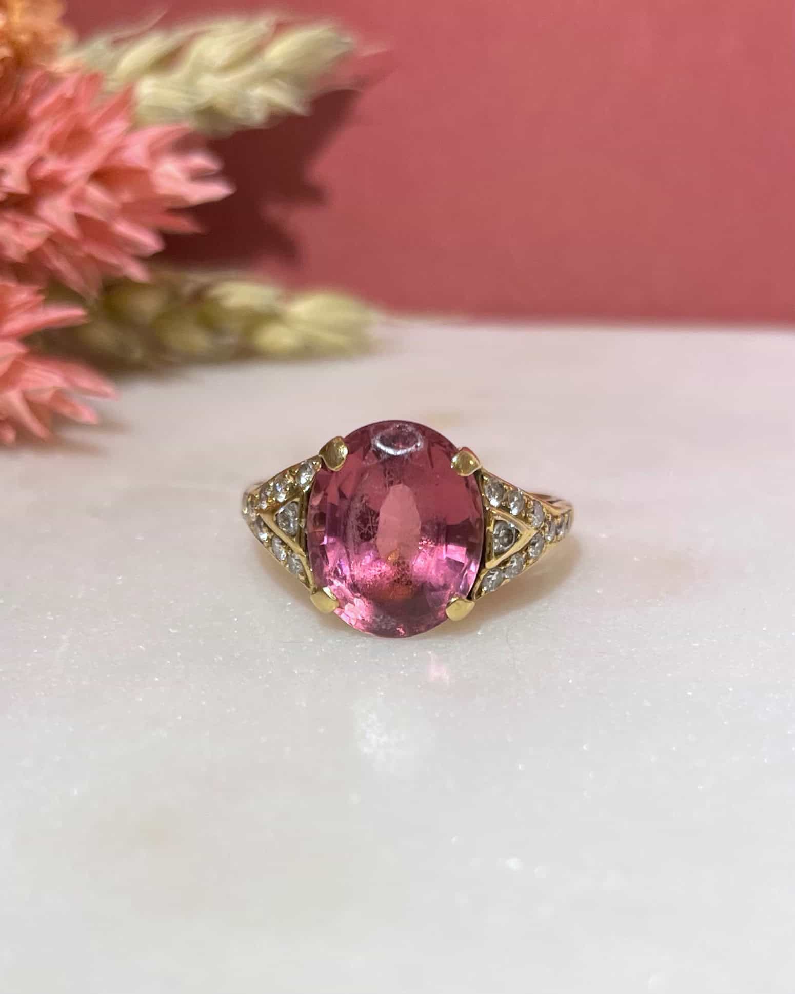 Bague Cocktail Tourmaline Rose 4.20 carats &amp; Diamants "Eline" - Elliade Paris