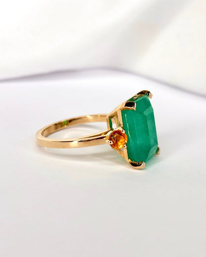 Bague Cocktail Trilogie Calcédoine Verte 8.5 carats &amp; Citrines "Isaé" - Elliade Paris