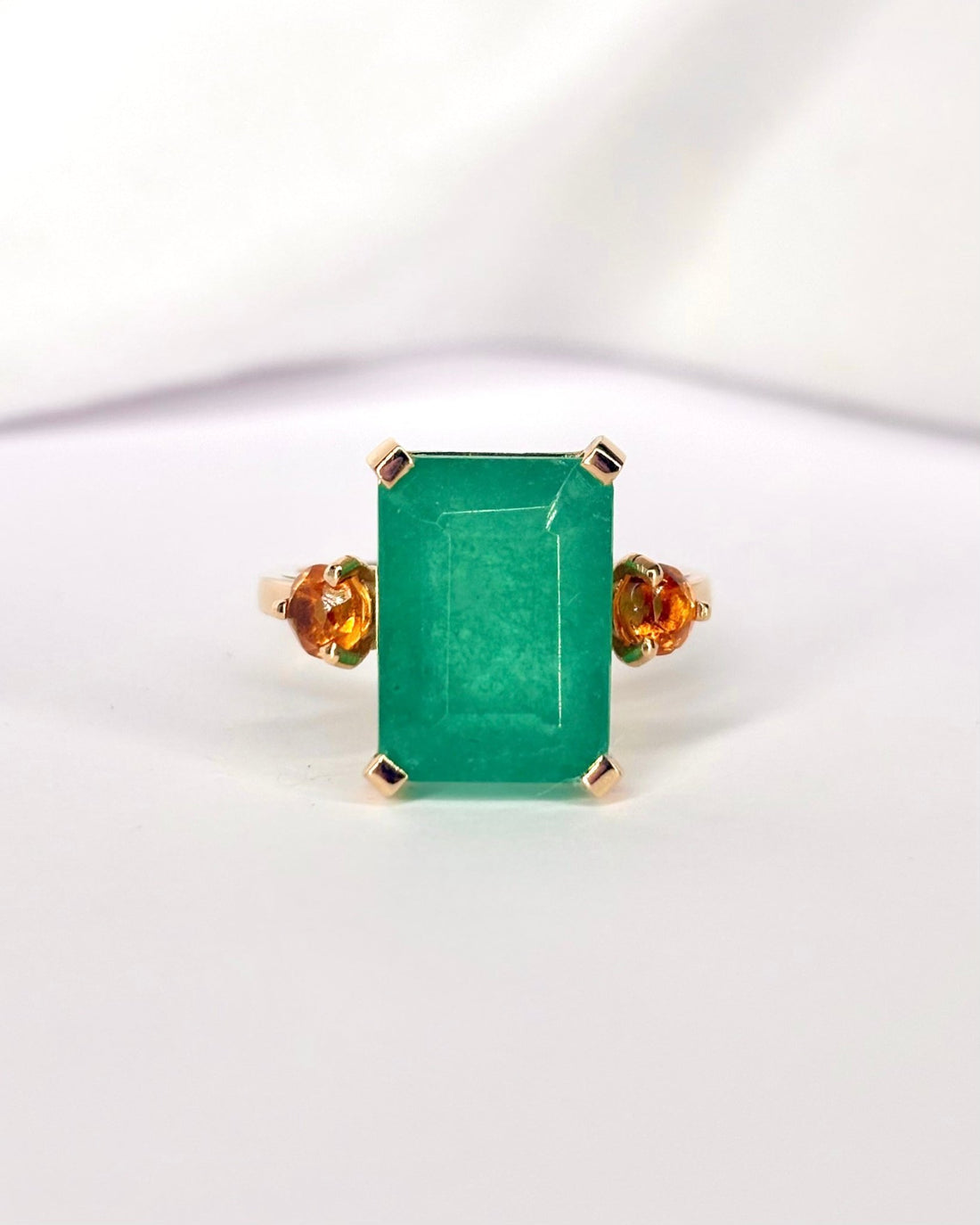 Bague Cocktail Trilogie Calcédoine Verte 8.5 carats &amp; Citrines "Isaé" - Elliade Paris