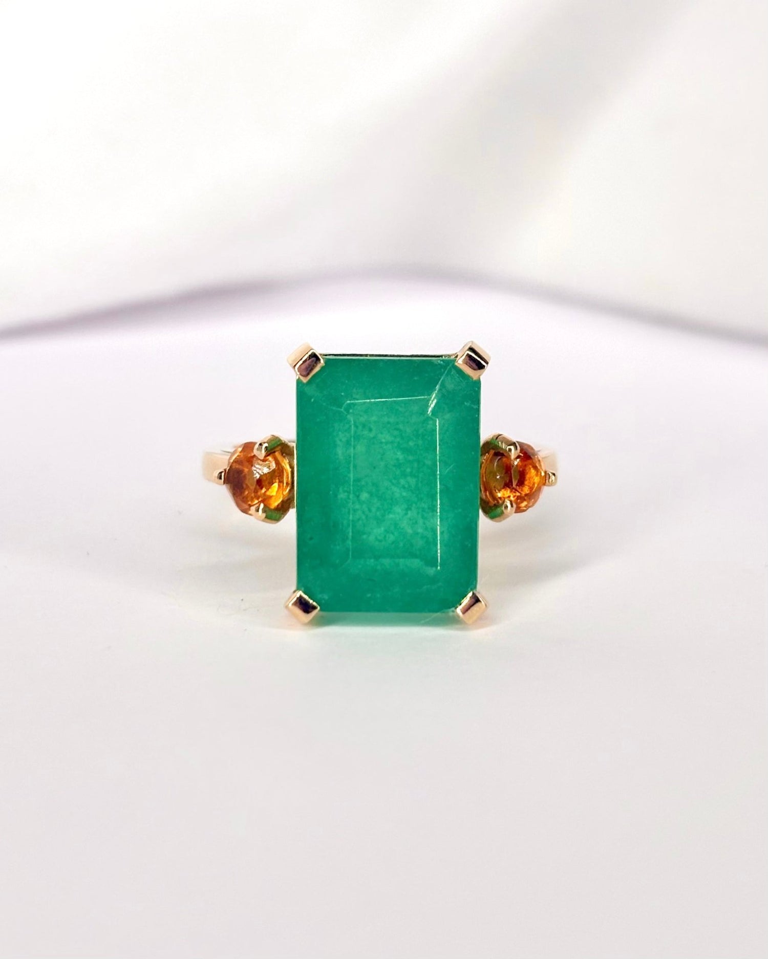 Bague Cocktail Trilogie Calcédoine Verte 8.5 carats &amp; Citrines "Isaé" - Elliade Paris