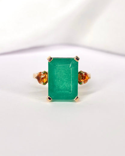 Bague Cocktail Trilogie Calcédoine Verte 8.5 carats &amp; Citrines "Isaé" - Elliade Paris