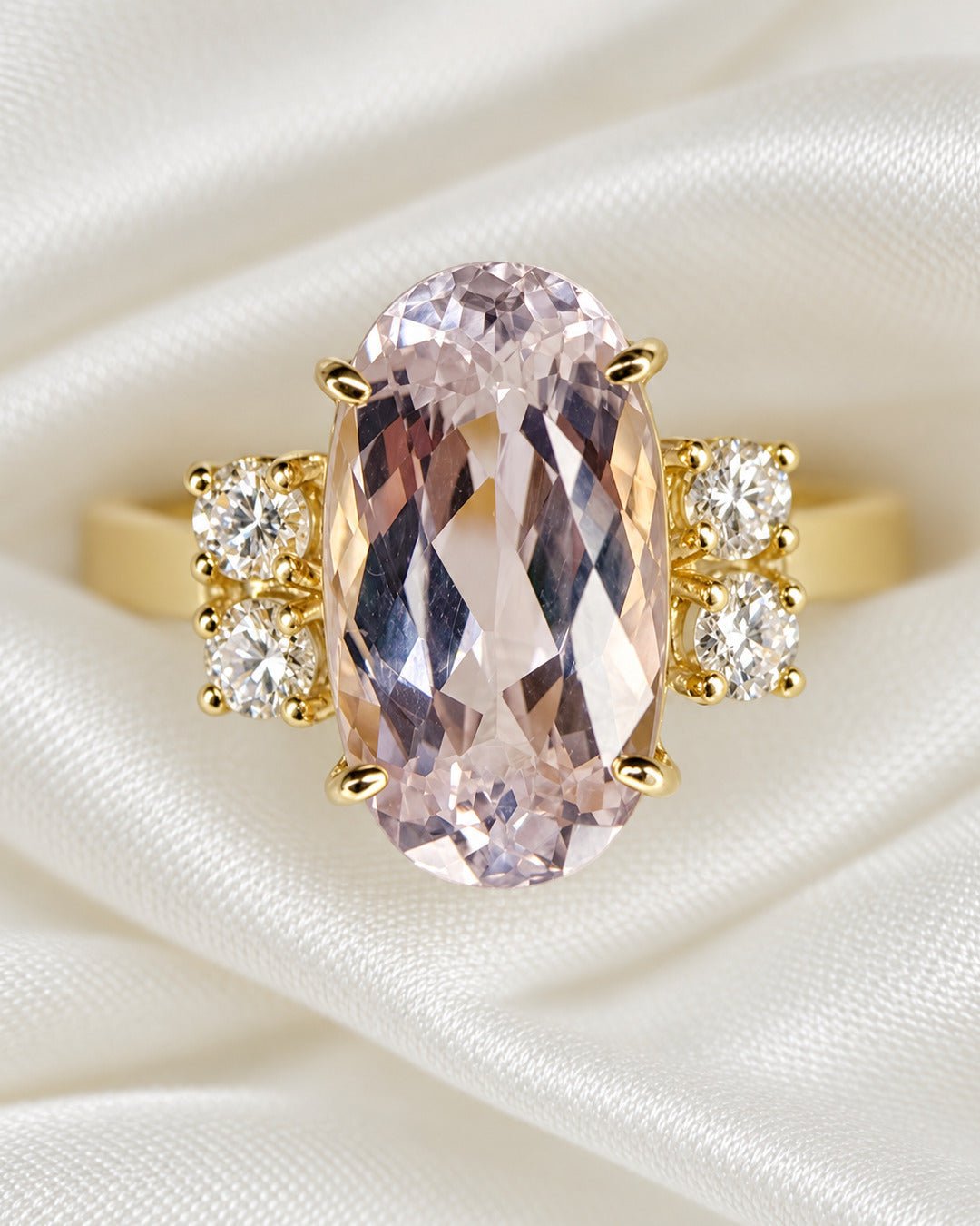 Bague Cocktail Trilogie Kunzite 5.90 carats &amp; Diamants 0.32 carat "Hilda" 5.02g - Elliade Paris