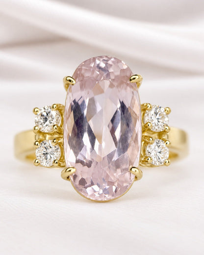 Bague Cocktail Trilogie Kunzite 5.90 carats &amp; Diamants 0.32 carat "Hilda" 5.02g - Elliade Paris