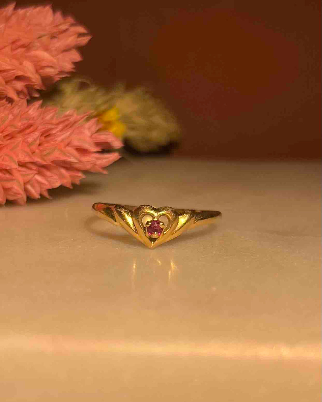 Bague Jonc Coeur Rubis &quot;Cara&quot;