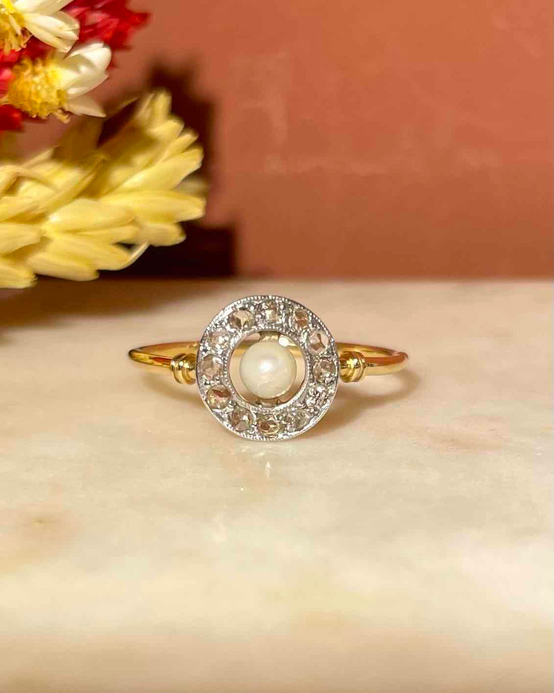 Bague Art-Déco Perles &amp; 12 Diamant &quot;Ysée&quot;