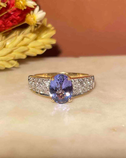 Bague Jonc Tanzanite 2.15 Carats &amp; 20 Diamants &quot;Evangeline&quot;