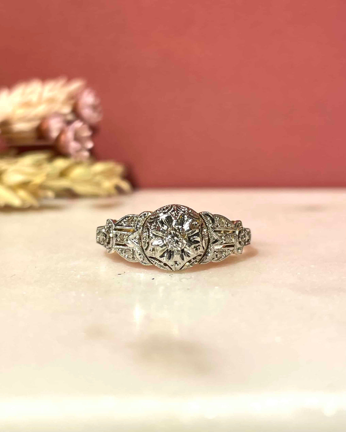 Bague vintage Art-Déco 7 Diamants &quot;Santa&quot;