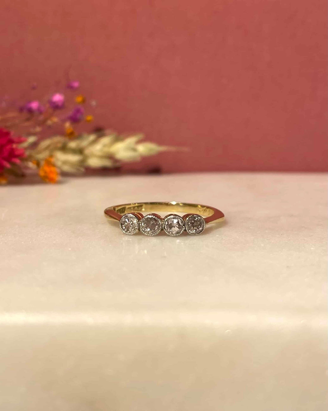 &quot;Roxanne&quot; Art Deco Rivière 4 Diamond Ring