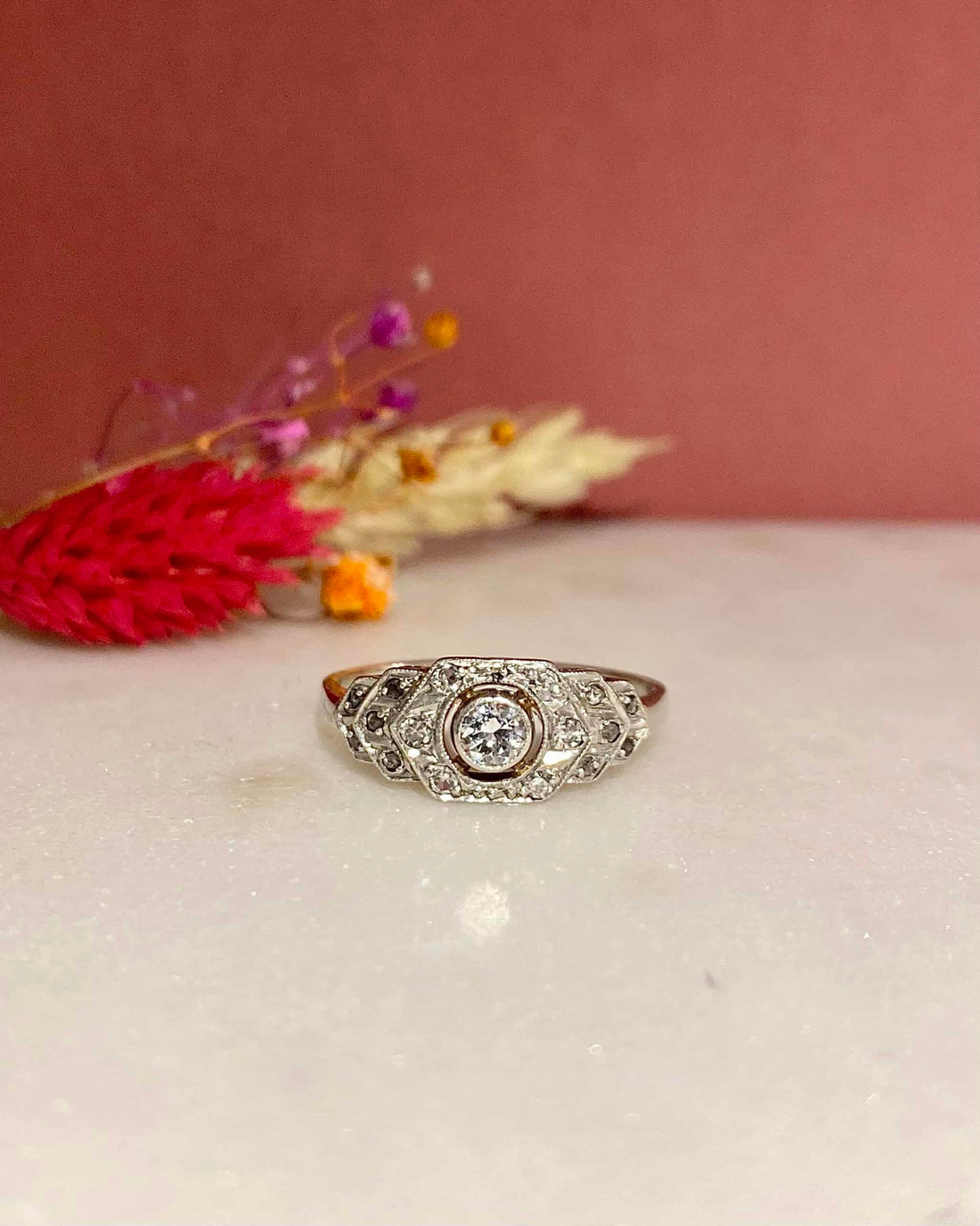 Bague Vintage Art-Déco 17 Diamants 0.37 carat &quot;Monica&quot;