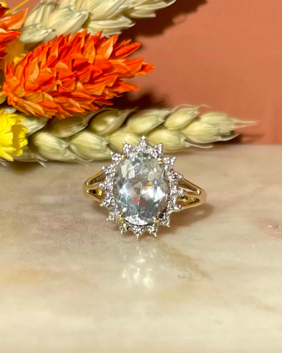 Bague Marguerite Aigue-Marine et Diamants &quot;Jemima&quot;