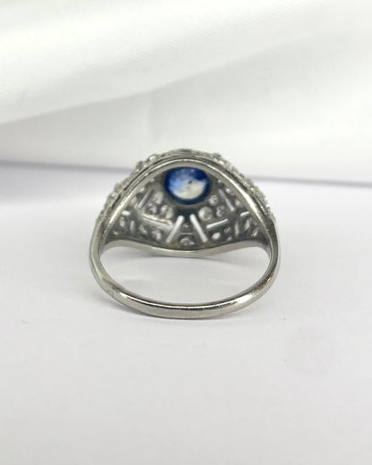 Bague Dôme Art Déco Saphir 0.55 carat &amp; Diamants 0.50 carat "Mazarine" - Elliade Paris