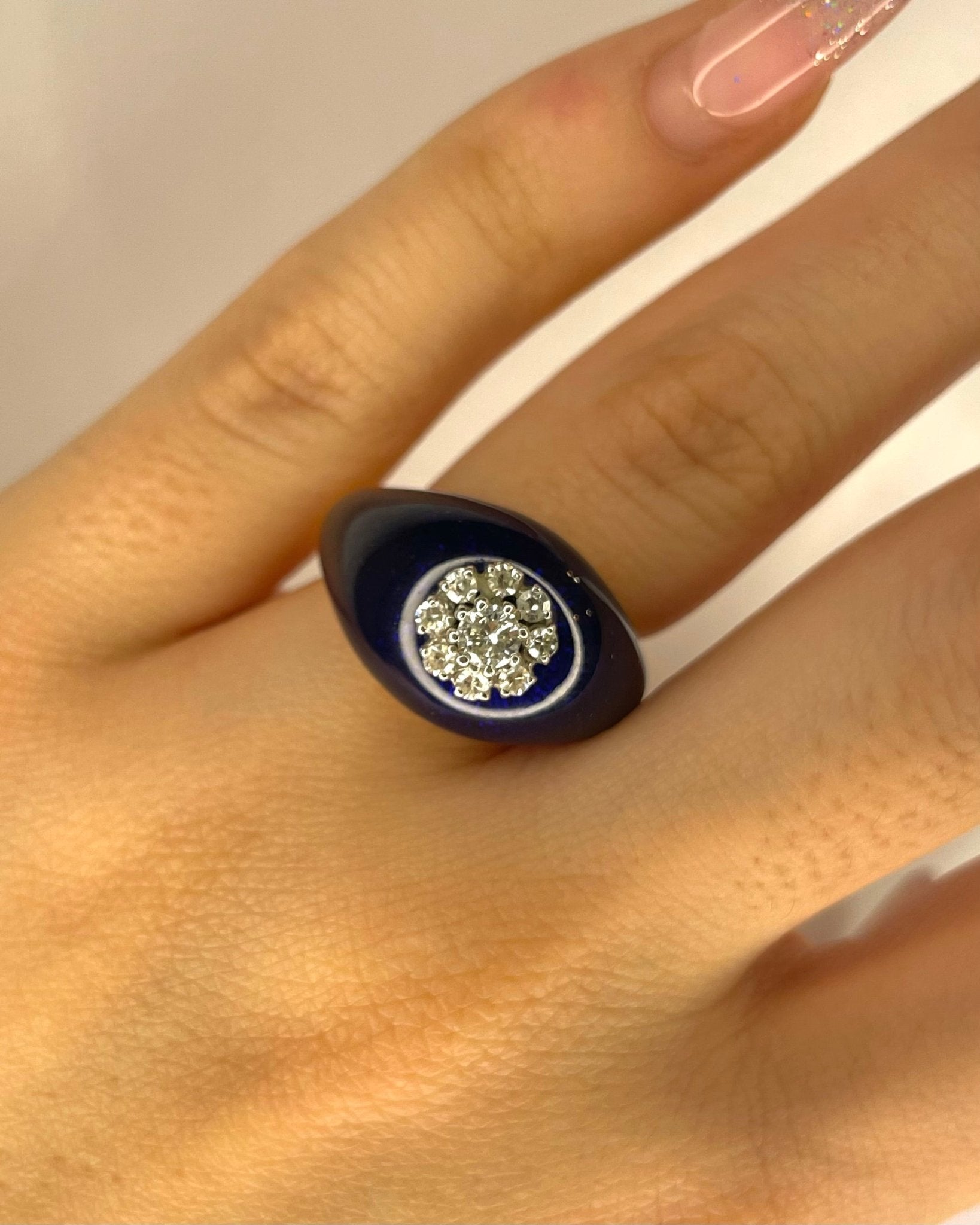 Bague Dôme Email, Diamants &amp; Or 9,09g "Nour" - Elliade Paris