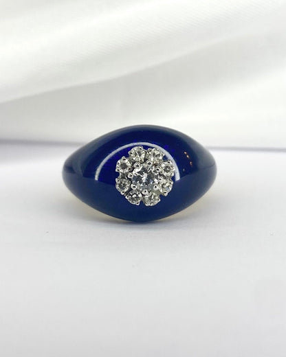 Bague Dôme Email, Diamants &amp; Or 9,09g "Nour" - Elliade Paris