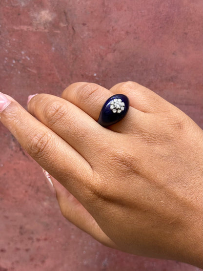 Bague Dôme Email, Diamants &amp; Or 9,09g "Nour" - Elliade Paris