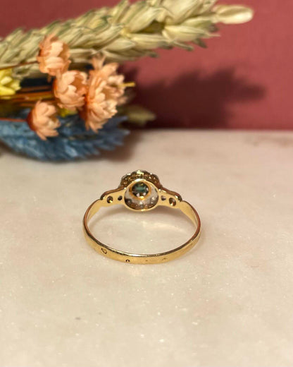 Bague Marguerite Art-Déco Émeraude 0.10 Carat &amp; Diamants &quot;Augustine&quot; - Elliade Paris