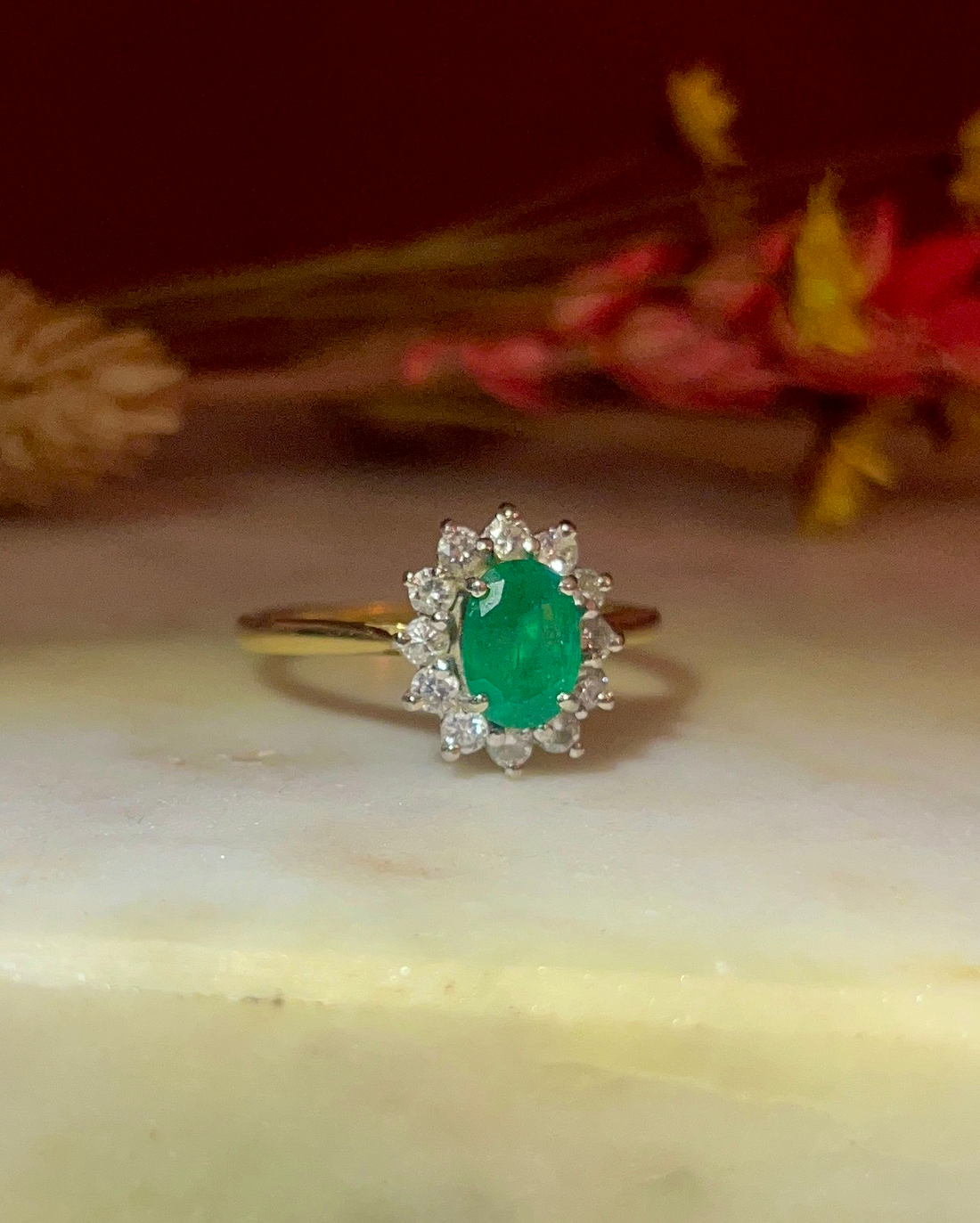 Bague Marguerite émeraude &amp; diamants &quot;Charlyne&quot;