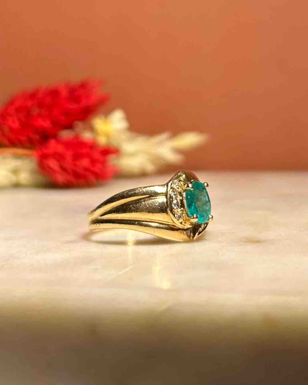 Bague Jonc Emeraude &amp; Diamants "Ondine" - Elliade Paris